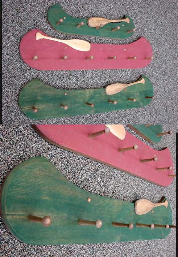 Country Pine Distressed Red Green Canoe Shaped Coat Peg Rack Large, Moose-R-Us.Com Log Cabin Decor