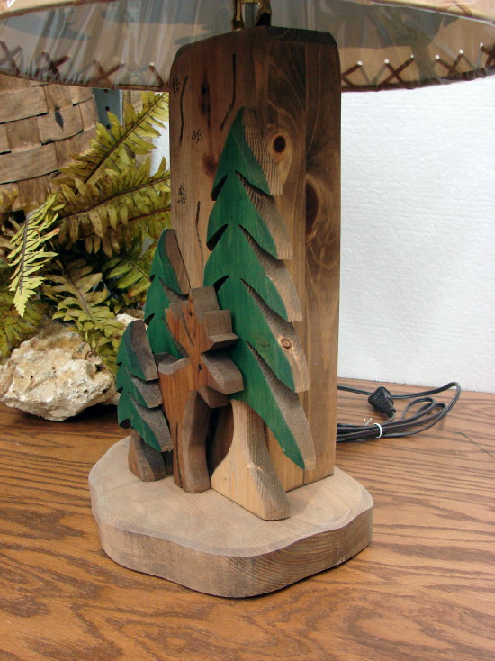 Chunky Wood Country Pine Moose Table Lamp, Moose-R-Us.Com Log Cabin Decor