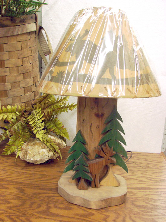 Chunky Wood Country Pine Moose Table, Bear Canoe Table Lamp