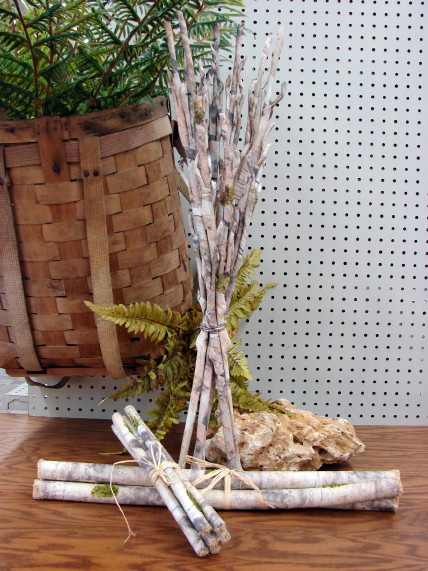 Realistic Faux Decorative Paper Birch Bark Branches Log Bundle, Moose-R-Us.Com Log Cabin Decor