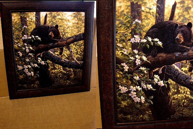 Longing for Apples Black Bear in Apple Tree Framed, Moose-R-Us.Com Log Cabin Decor