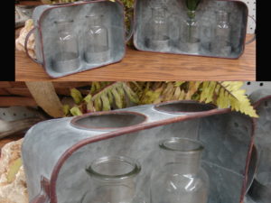 Reclaimed Galvanized Metal Wall Basket Tray Glass Vases