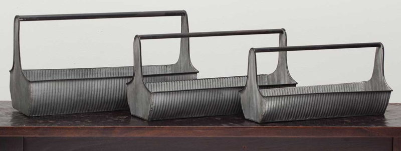 Reclaimed Galvanized Metal Repurposed Carpenter Tray Baskets Set/3, Moose-R-Us.Com Log Cabin Decor