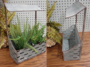 Reclaimed Galvanized Metal Wall Planter Tray with Roof