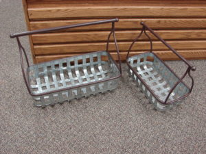 Reclaimed Galvanized Metal Repurposed Slat Hearth Baskets Large Set/2