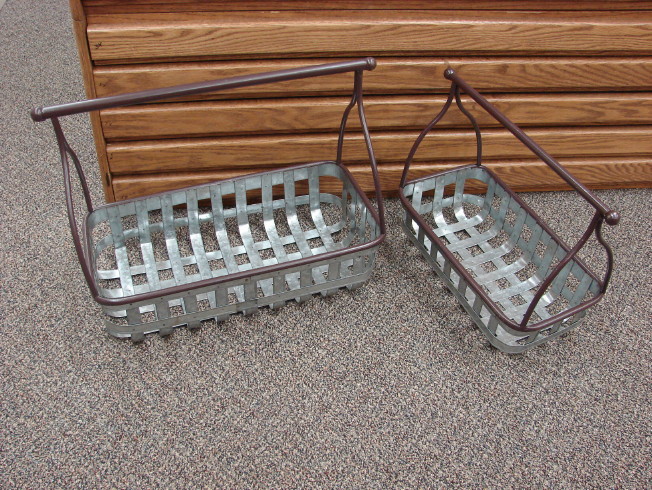 Reclaimed Galvanized Metal Repurposed Slat Hearth Baskets Large Set/2, Moose-R-Us.Com Log Cabin Decor