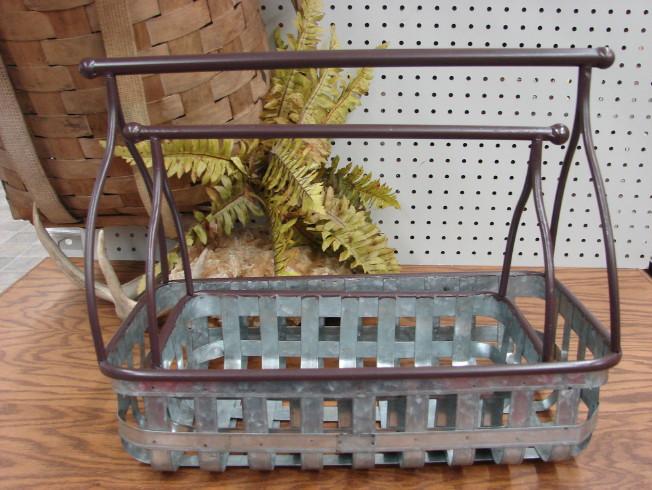 Reclaimed Galvanized Metal Repurposed Slat Hearth Baskets Large Set 2