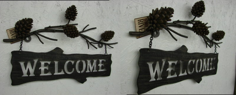 High Country Lodge Pinecone Iron Welcome Sign, Moose-R-Us.Com Log Cabin Decor