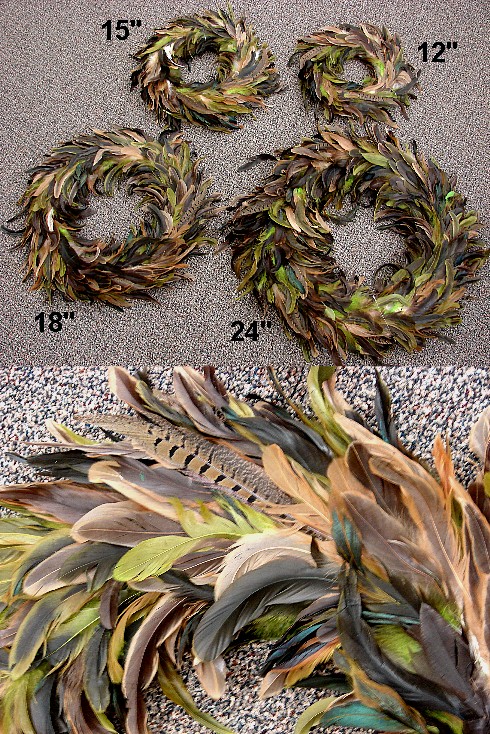 Rustic High Country Lodge Real Pheasant Feather Wreath, Moose-R-Us.Com Log Cabin Decor