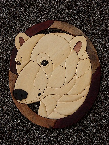 Solid Wood Intarsia Inlay Polar Bear Head Wall Picture Hanging, Moose-R-Us.Com Log Cabin Decor