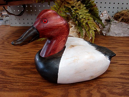 David Koenen Wood Carved Canvas Back Duck Decoy Lifesize, Moose-R-Us.Com Log Cabin Decor