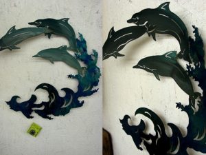 Steel Patio 3-D Refraxions Wall Decor Large Dolphins Waves