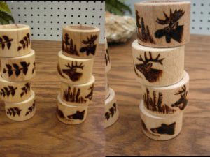 Set/4 Wood Burned Leaves Wildlife Napkin Rings