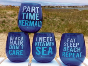 Stemless Acrylic Wine Glass Set/4 Beach Sea sayings for Pool Boat