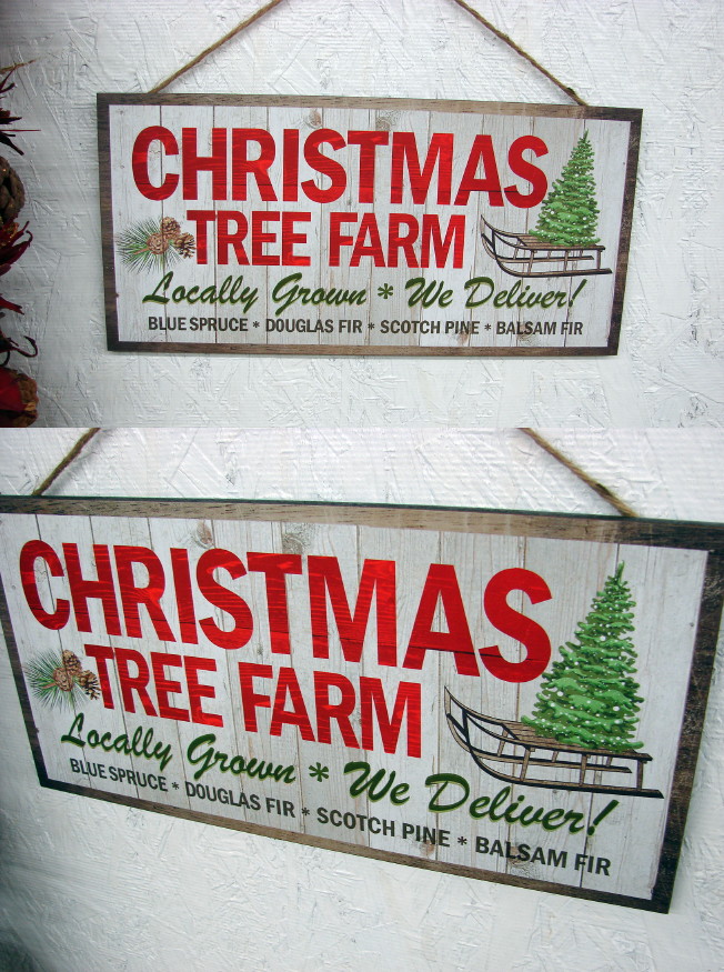 Wood Christmas Tree Farm Advertising Sign, Moose-R-Us.Com Log Cabin Decor