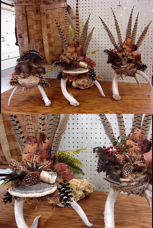 Northwoods Memories Real Antler Wild Turkey or Pheasant Centerpiece Fairy Shelf Pine Cones C5, Moose-R-Us.Com Log Cabin Decor