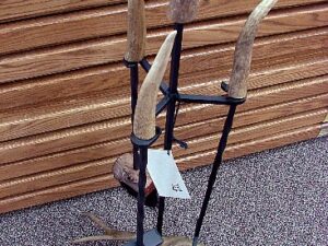Real Mule Deer Antler Amish Iron Driftwood Fireplace Accessory Tool Set Style #2