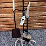 Real Carved Moose Deer Antler Amish Iron Driftwood Fireplace Accessory Tool Set