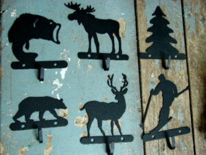 Rustic Black Iron Single Hook Deer Moose Bear Fish Skier Tree