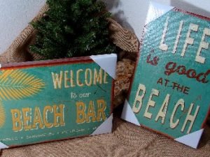 Worn Canvas Beach Theme Cottage Signs Set/2