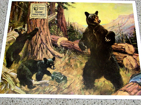 Vintage Advertising Poster Smokey Bear, Moose-R-Us.Com Log Cabin Decor