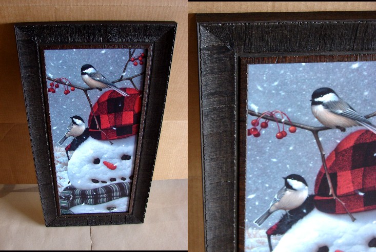 Jerry Gadamus Music Man Snowman Chickadee Framed Giclee, Moose-R-Us.Com Log Cabin Decor