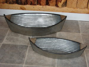 Large Rustic Galvanized Metal Boat Centerpiece Set/2
