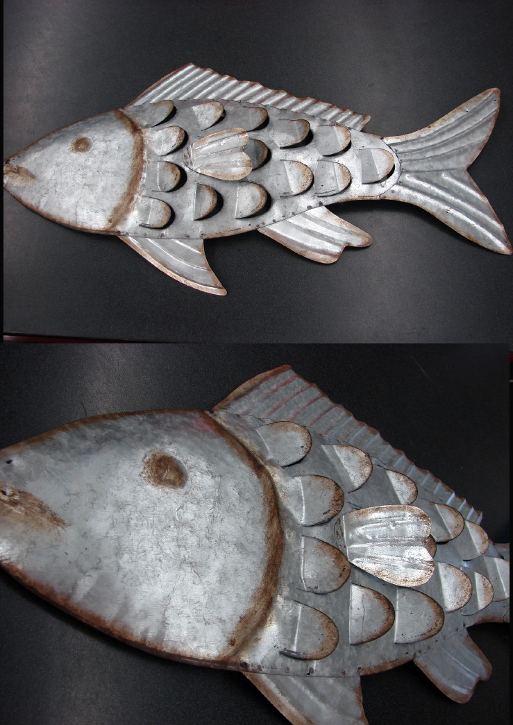 Todays Catch Rustic Hand Hammered Metal Fish Hook & Fish Cabin or