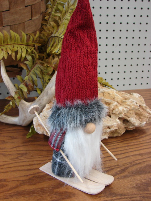 Scandinavian Gnome Sweater Hat on Skis 11&#8243;, Moose-R-Us.Com Log Cabin Decor