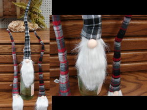 Scandinavian Gnome Wine Bottle Topper Tartan Plaid Traditional Christmas Tree