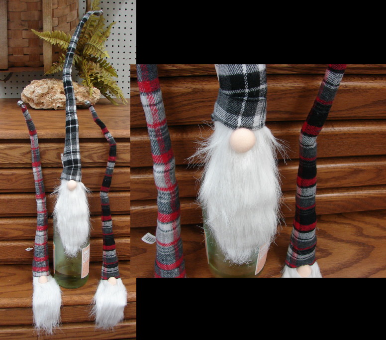 Scandinavian Gnome Wine Bottle Topper Tartan Plaid Traditional Christmas Tree, Moose-R-Us.Com Log Cabin Decor