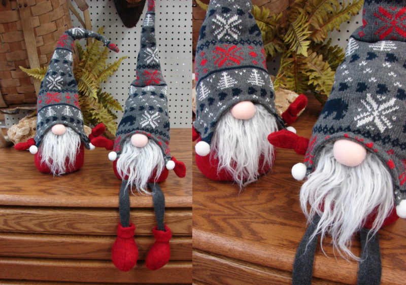 Scandinavian Gnome Grey Sweater Hat Floppy Leg, Moose-R-Us.Com Log Cabin Decor
