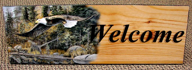Jeff Renner Wildlife Art Wrapped Welcome Sign Bear Moose Bass etc., Moose-R-Us.Com Log Cabin Decor
