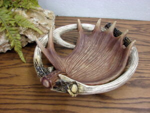 Large Detailed Resin Moose Antler Round Centerpiece Bowl