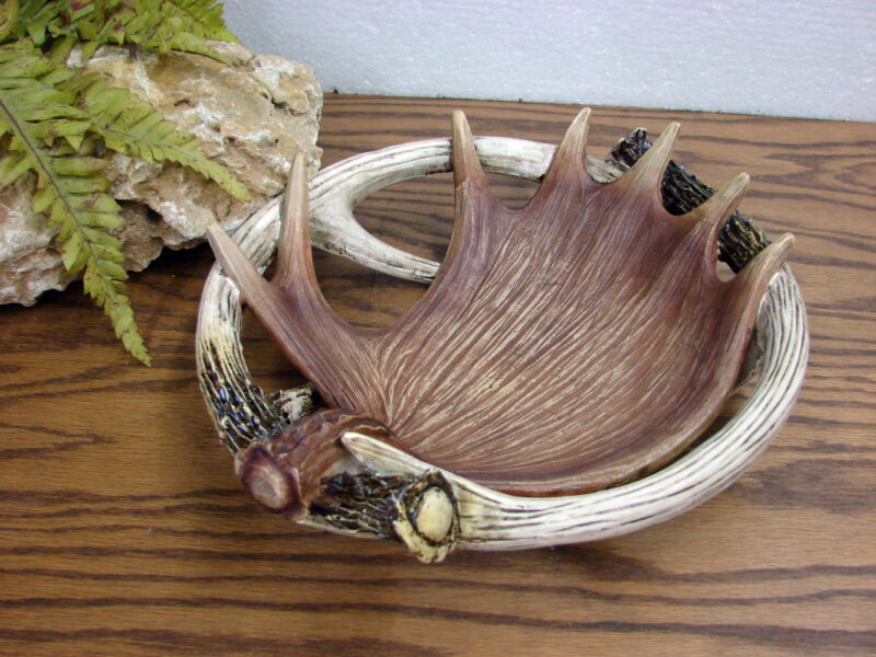 Large Detailed Resin Moose Antler Round Centerpiece Bowl, Moose-R-Us.Com Log Cabin Decor