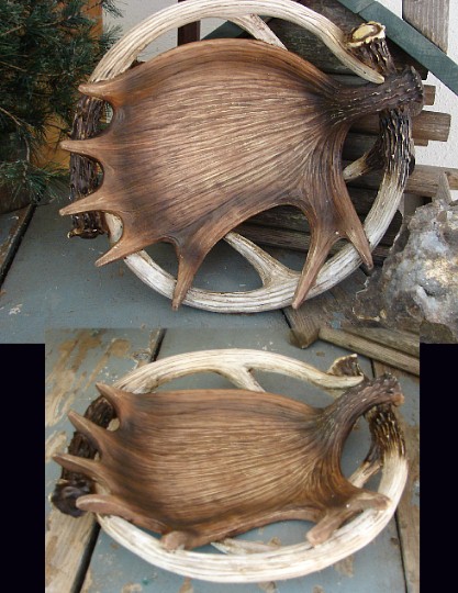 Large Detailed Resin Moose Antler Round Centerpiece Bowl, Moose-R-Us.Com Log Cabin Decor
