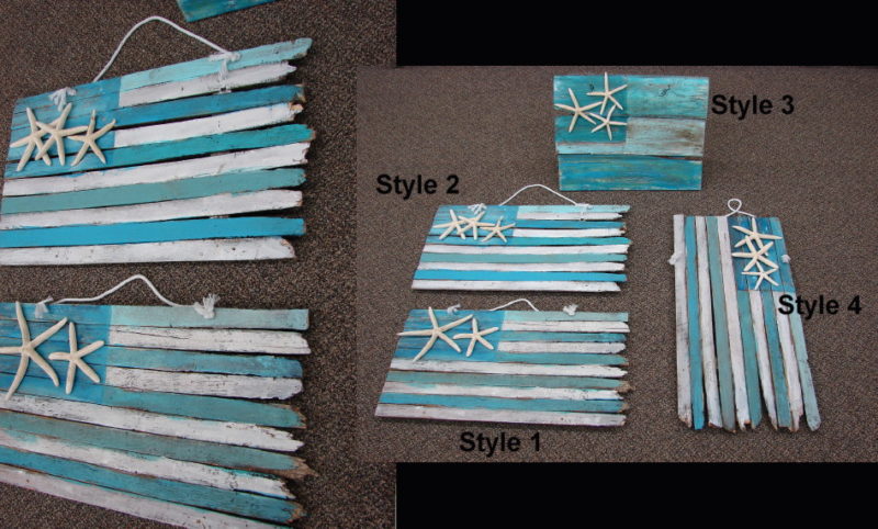 USA Made Antique Wooden Slat Themed Flag Beach Starfish, Moose-R-Us.Com Log Cabin Decor