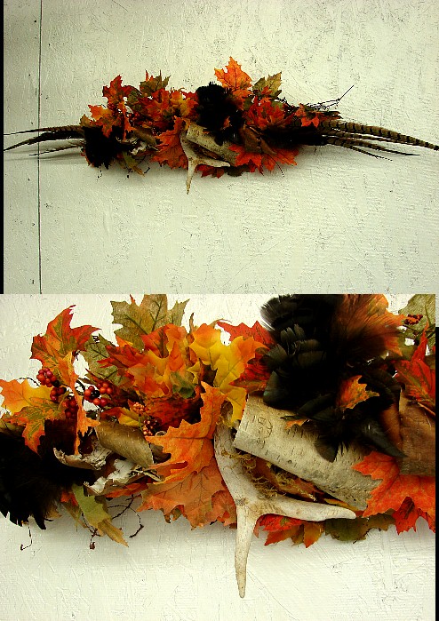 Northwoods Memories Autumn Leaves Deer Antler Birch Bark Turkey Door Wall Swag #W31, Moose-R-Us.Com Log Cabin Decor