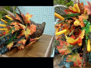 Northwoods Memories Cornucopia Autumn Leaves Pheasant Eucalyptus Cattails Centerpiece C9