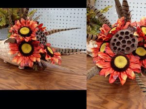 Northwoods Memories Cornucopia Sunflower Lotus Pheasant Centerpiece C10