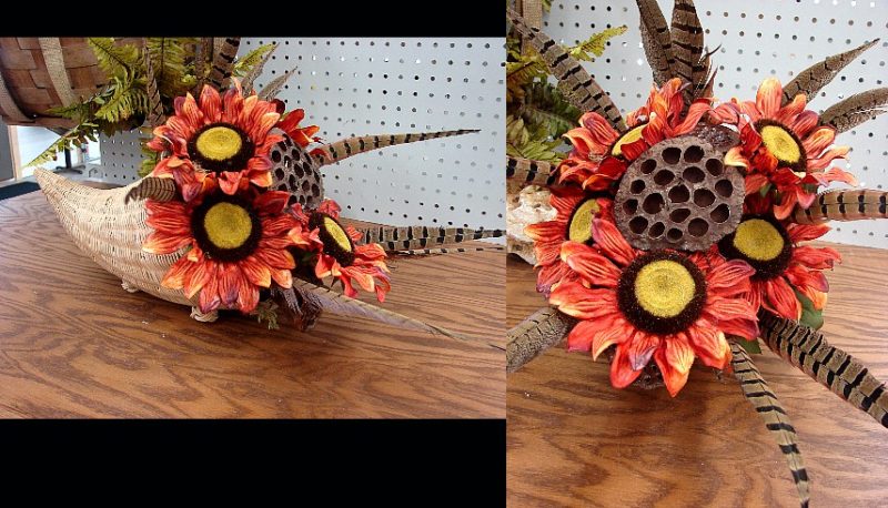 Northwoods Memories Cornucopia Sunflower Lotus Pheasant Centerpiece C10, Moose-R-Us.Com Log Cabin Decor