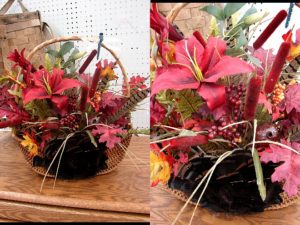 Handled Basket Pheasant Cattails Lilies Berries Turkey Pad Centerpiece C13