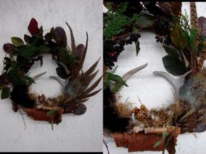 Northwoods Memories Grapevine Wreath Double Deer Antler Pheasant Berry Birch Bark #W38