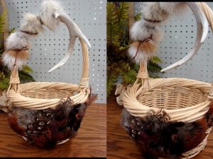 Northwoods Memories Pheasant Wrapped Fox Antler Woven Basket #B14