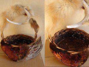 Northwoods Memories Red Fox Deer Antler Pheasant Pad Wing Handled Basket #B25