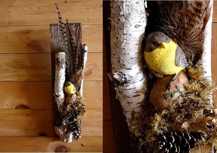 Cedar Barn Board Birch Log Pheasant Feathers with Choice of Bird Wall Hanger #W13, Moose-R-Us.Com Log Cabin Decor