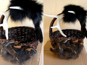 Northwoods Memories Black Fox Deer Antler Wild Turkey Pad Handled Basket #B26