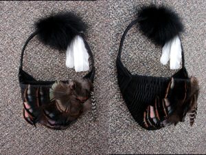 Northwoods Memories Black Wall Pocket Wall Hanging Black Fox Wild Turkey Feathers #W56