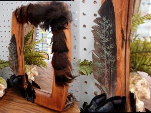 Northwoods Memories Wild Turkey Feather Painted Feather Rustic Wall Mirror #W48