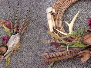 Northwoods Memories Grapevine Driftwood Pheasant Deer Antler Pod Wreath #W50